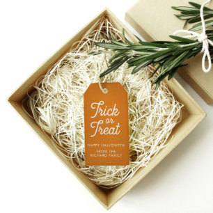 Etiqueta Para Presente Trick ou Tratar Laranja Halloween com Texto Branco