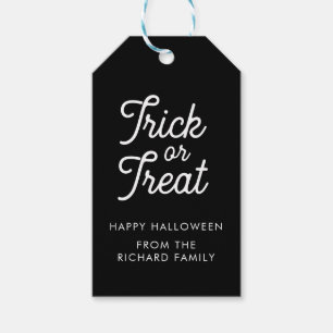 Etiqueta Para Presente Trick ou Trate o Halloween Preto com Gif de Texto 