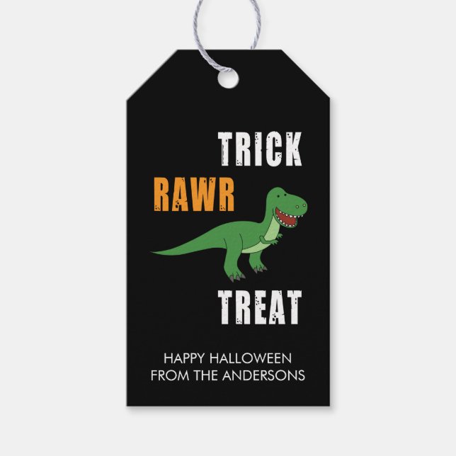 Etiqueta Para Presente Trick Rawr Treat Cute Halloween Tyrannosaurus Rex (Frente)