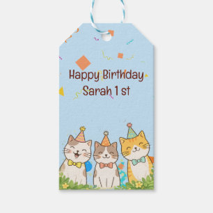 Etiqueta Para Presente Trío Adorável de Gatos de Aniversário Nome e Ida