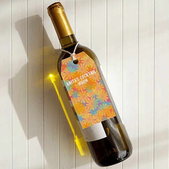 Etiqueta Para Presente Trippy Hippie Psychedelic Retro Floral Design (Criador carregado)