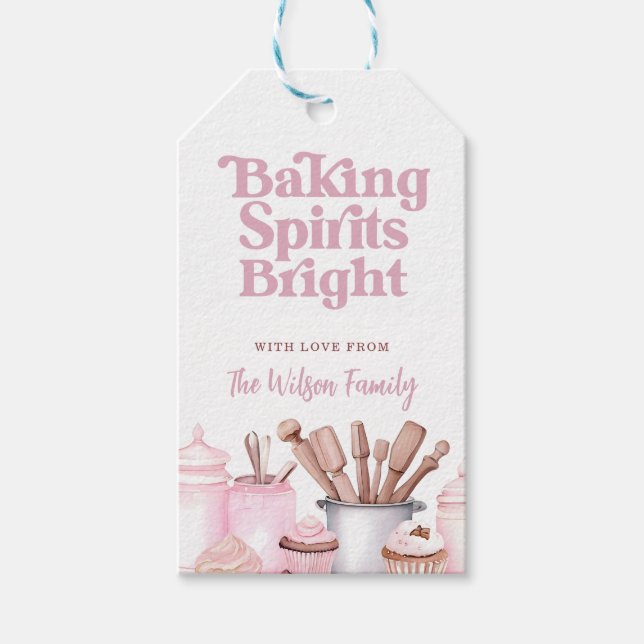 Etiqueta Para Presente Trocando Espíritos de Natal com Biscoitos Rosa (Frente)