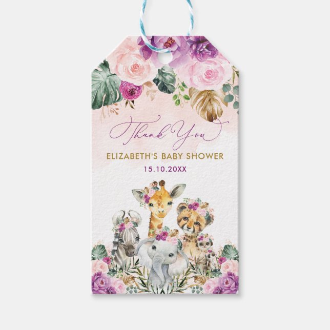 Etiqueta Para Presente Tropical Boho Selgle Safari Chá de fraldas Favor (Frente)