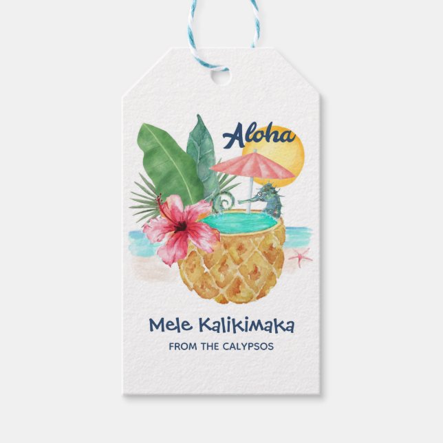 Etiqueta Para Presente Tropical de Mele Kalikimaka Seacavalo Pineapple (Frente)