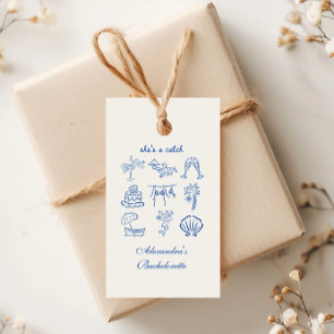 Etiqueta Para Presente Tropical do Dodle Azul Ela é uma Bachelorette Capt