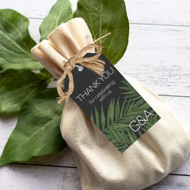 Etiqueta Para Presente Tropical Palm Night Sky Modern Iniciais Casamento (Criador carregado)