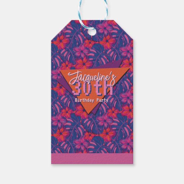 Etiqueta Para Presente Tropical Purple Floral Birthday (Frente)