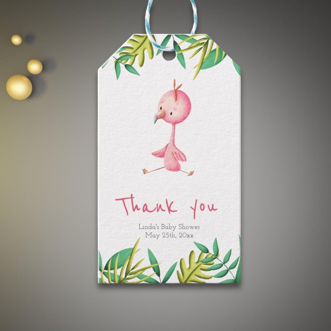 Etiqueta Para Presente Tropical Summer Flamingo Personalizada Obrigado (Criador carregado)