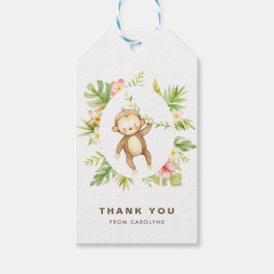 Etiqueta Para Presente Tropical Watercolor Monkey Summer Obrigado
