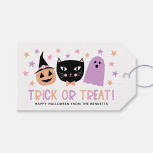 Etiqueta Para Presente Truque ou tratador de gato preto de pastel bonito
