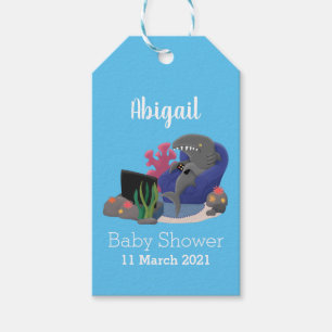 Etiqueta Para Presente Tubarão engraçado assistindo desenhos animados na 