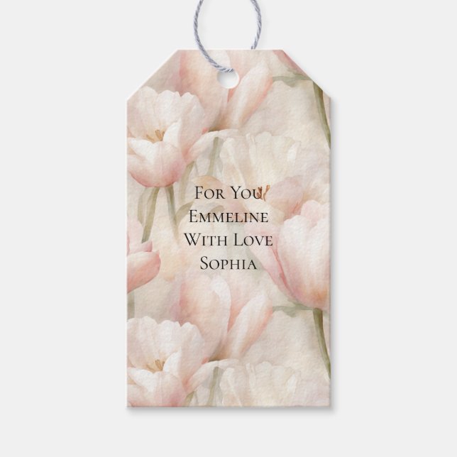 Etiqueta Para Presente Tulipas Flores Creme Rosa Rubor  (Frente)