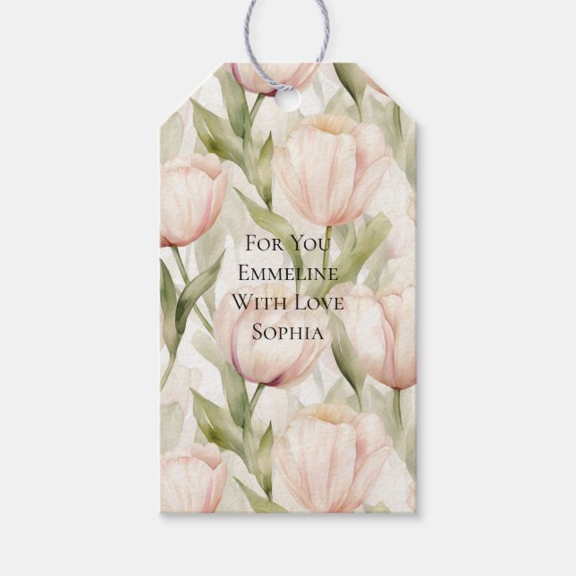 Etiqueta Para Presente Tulipas Flores Rosa Bege Creme Lindas   (Frente)