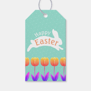Etiqueta Para Presente Tulipas Laranja e Felz pascoa Bunny