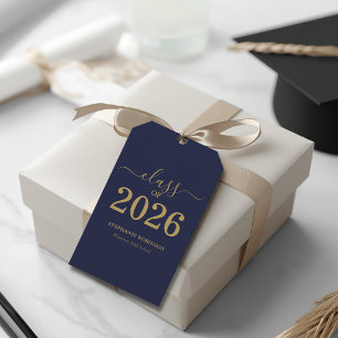 Etiqueta Para Presente Turma de 2026 Azul Marinho Script Dourado Graduaçã
