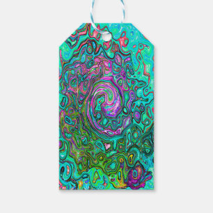 Etiqueta Para Presente Turquesa Abstrato Retro Líquido Groovy Redemoinho