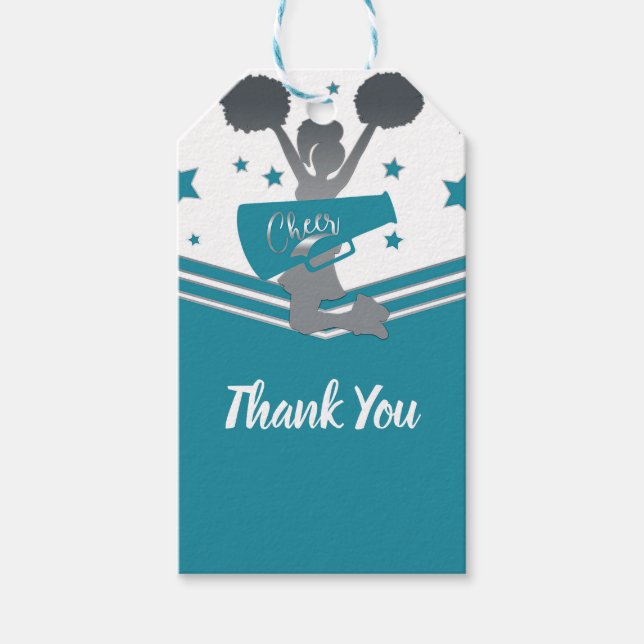 Etiqueta Para Presente Turquesa Branco Estrelas Prateadas Animação Festa  (Frente)