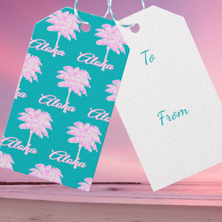 Etiqueta Para Presente Turquesa Rosa Branco Palma Aloha Tropical 