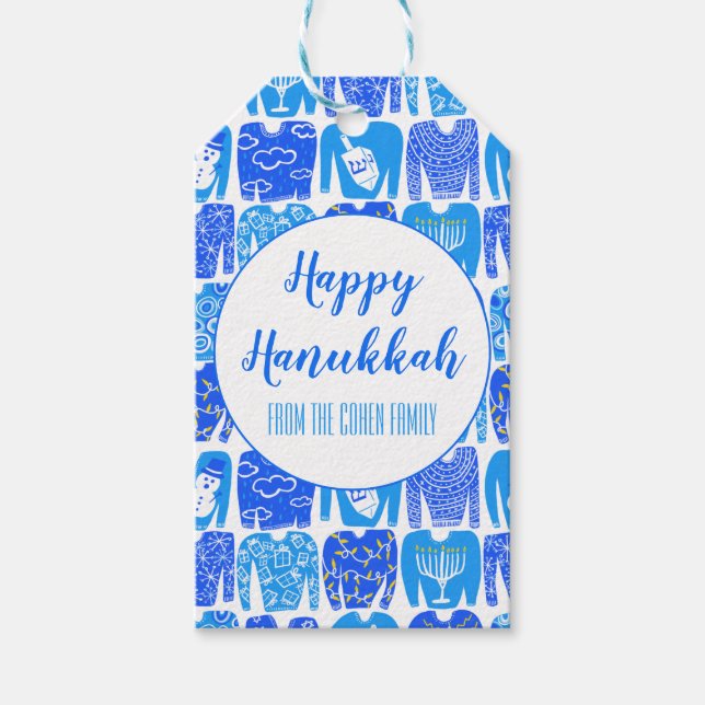 Etiqueta Para Presente Ugly Hannukah Sweater Holiday Patterno CUSTOM (Frente)