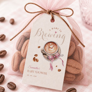 Etiqueta Para Presente Um bebê está preparando café laço rosa chá de bebê