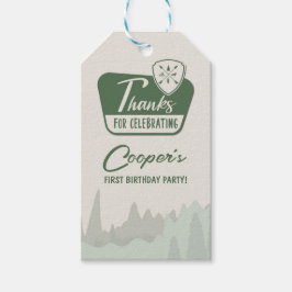 Etiqueta Para Presente Um campista feliz, um primeiro aniversário, Woodla