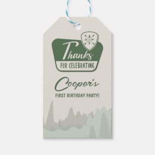 Etiqueta Para Presente Um campista feliz, um primeiro aniversário, Woodla