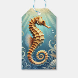 Etiqueta Para Presente Um elegante cavalo marinho nadando debaixo d'água