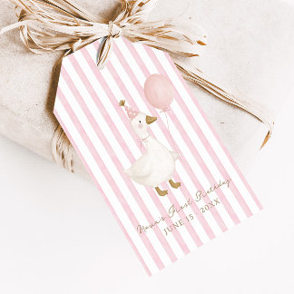 Etiqueta Para Presente Um Ganso Tolo Meninas de Rosa 1º Aniversário