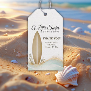 Etiqueta Para Presente Um pequeno Chá de fraldas Dourado Minimalista Surf