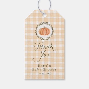 Etiqueta Para Presente Um Pequeno Chá de fraldas Gingham Whimsical Pumpki