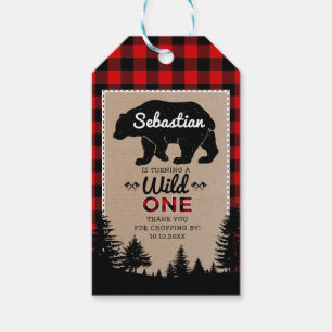 Etiqueta Para Presente Um primeiro aniversario selvagem do urso de Lumber