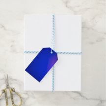 Uma etiqueta de presente azul vibrante com acabame