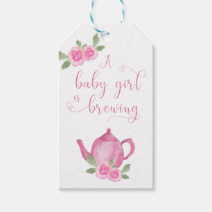 Etiqueta Para Presente Uma menina está preparando bule de chá rosa e flor