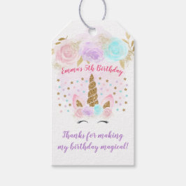 Etiqueta Para Presente Unicorn Rosa e Dourado Aniversário Obrigado