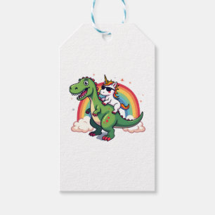 Etiqueta Para Presente Unicórnio Arco-íris Montando T rex - Dinossauro Me