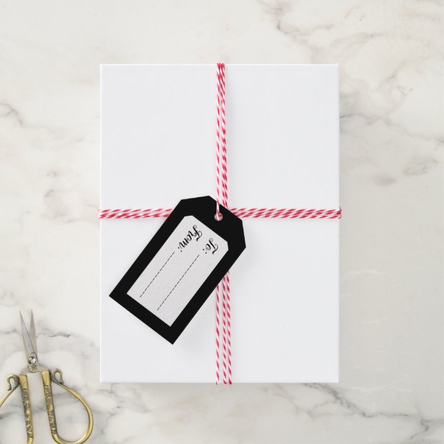 Etiqueta Para Presente Unisex Qualquer Ocasião Preto e Branco Personalizá (Com cordão)