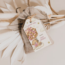 Etiqueta Para Presente Ursa Boho Rosa Balão Chaveirinho de Agradecimento