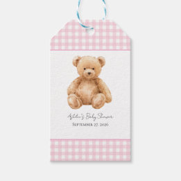 Etiqueta Para Presente Ursa Teddy Clássica Xadrez Rosa Chá de Bebê