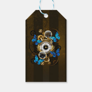 Etiqueta Para Presente Ursinhas Steampunk e Borboletas Azuis