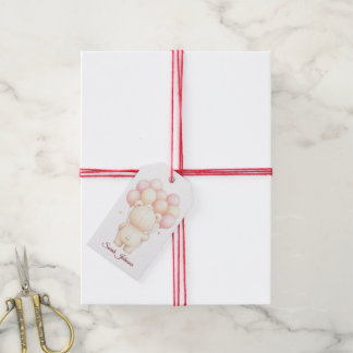 Etiqueta Para Presente Ursinho de Aquarela Balões Rosa