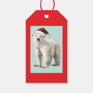 ETIQUETA PARA PRESENTE URSINHO POLAR VINTAGE COM CHAPÉU DE PAPAI NOEL