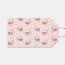 Etiqueta Para Presente Urso Bebê Rosa Dormindo Em Nuvens E Estrelas Luas