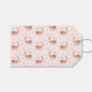 Etiqueta Para Presente Urso Bebê Rosa Dormindo Em Nuvens E Estrelas Luas