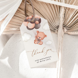 Etiqueta Para Presente Urso Bebê, Urso Teddy, Balões Marrons, Chá de fral