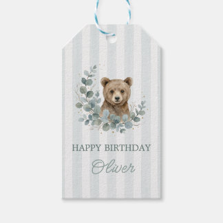 Etiqueta Para Presente Urso Boho Aniversário Sage Verde Eucalipto Dourado