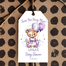Etiqueta Para Presente Urso chá de fraldas roxo obrigado seu favorito