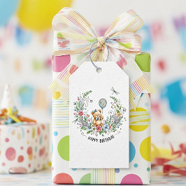 Etiqueta Para Presente Urso de aniversário floral do Boho