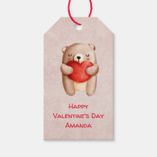 Etiqueta Para Presente Urso de Corda Bonita Carregando um Namorados de Co