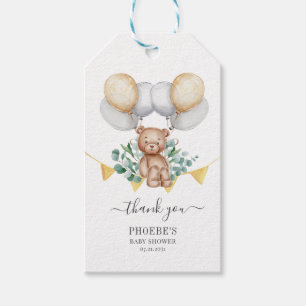 Etiqueta Para Presente Urso de Espera do Chá de fraldas Eucalyptus