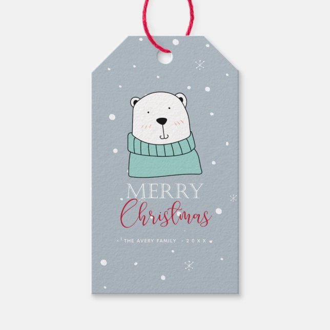 Etiqueta Para Presente Urso de Natal Moderno Personalizado (Frente)